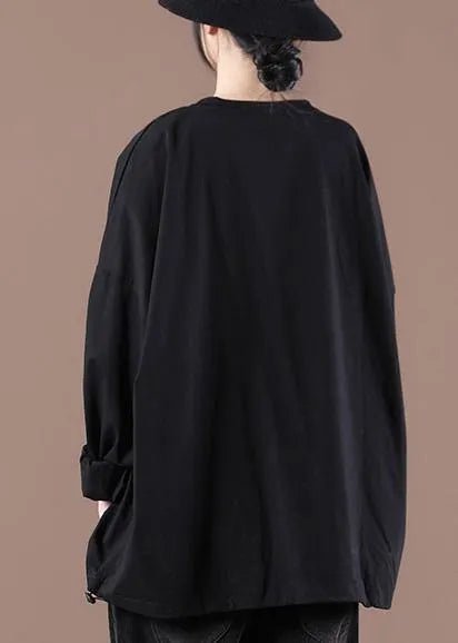 New Black O-neck Pockets Sweatshirt
