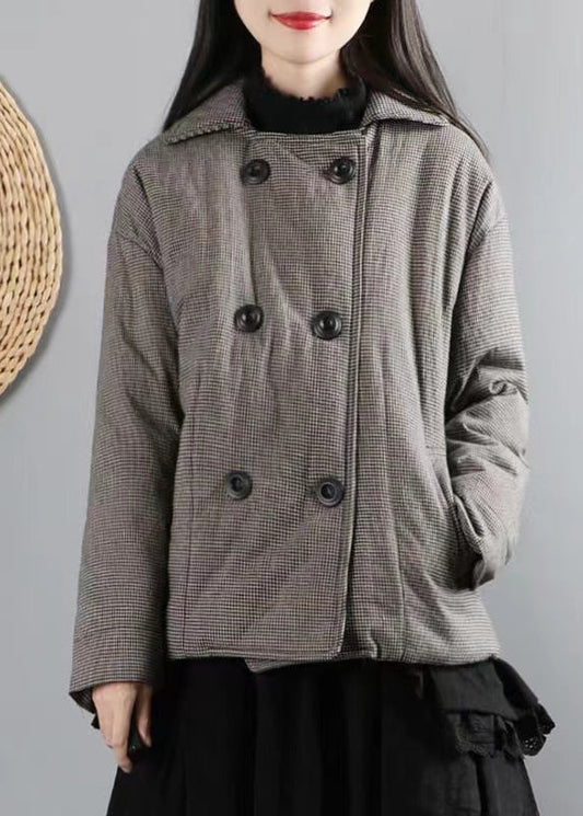 Black Plaid Pockets Double Breast Patchwork Cotton Filled Coats Winter