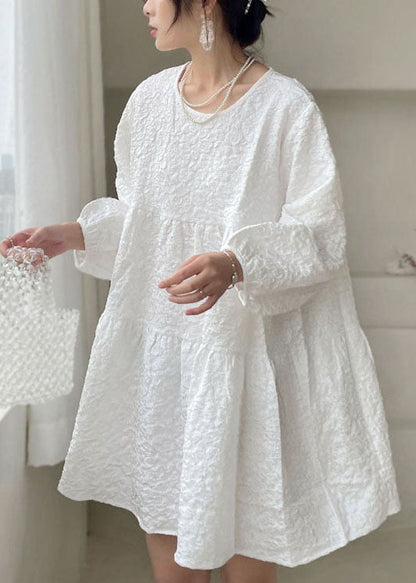 Classy White O-neck Patchwork Cotton Dress Spring