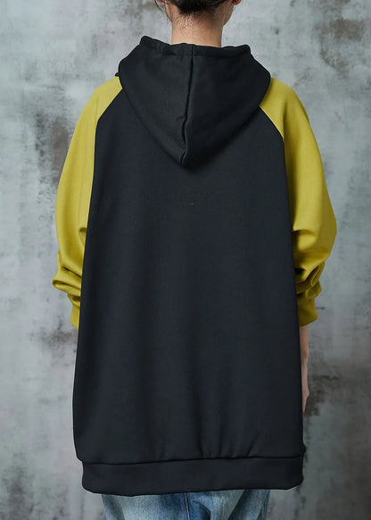 Diy Black Hooded Patchwork Warm Fleece Pullover Spring