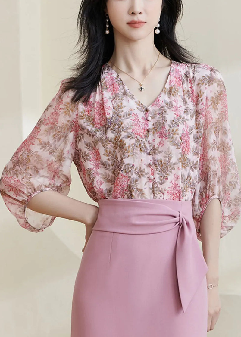 Diy Pink Print Chiffon Shirt Bracelet Sleeve