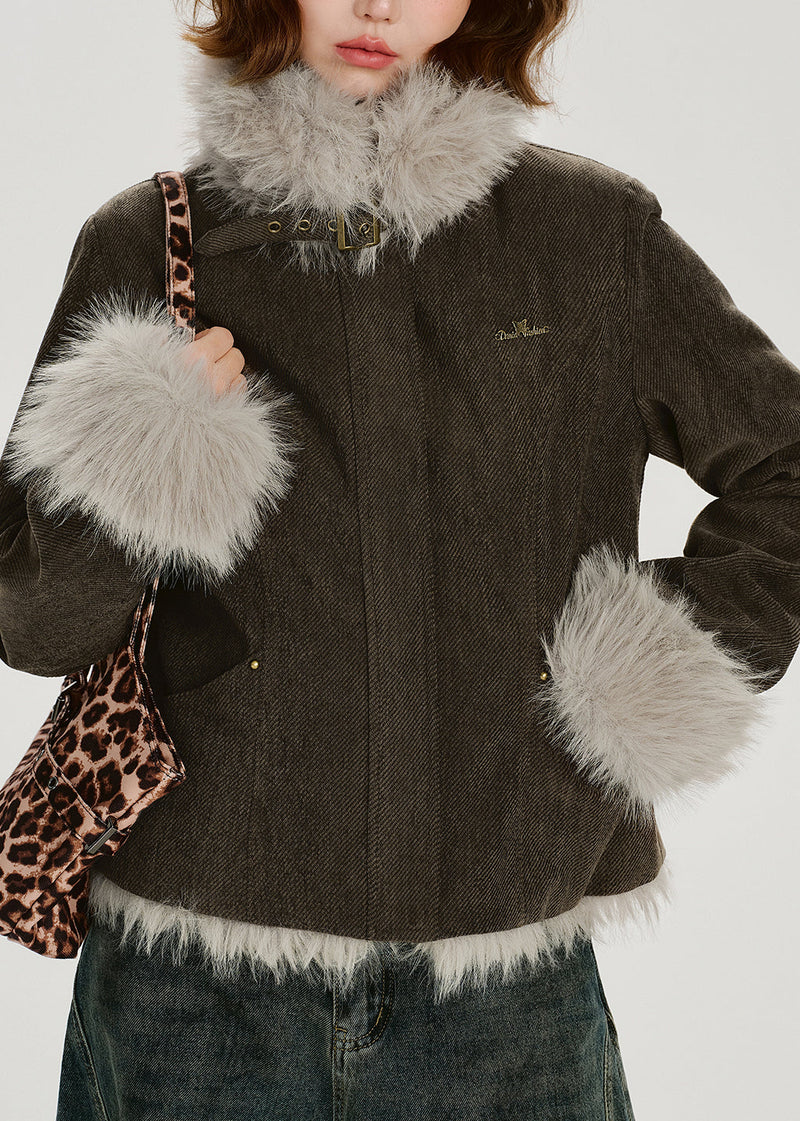Stand Collar Thick Patchwork Warm Fleece Coats Winter