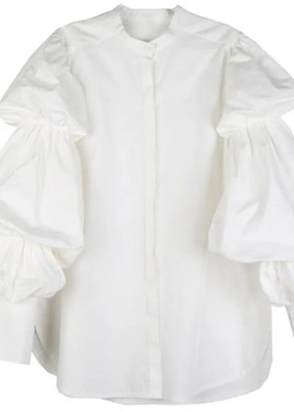 Organic White Stand Collar Shirts Cotton Shirt Top