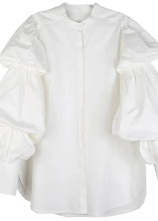 Organic White Stand Collar Shirts Cotton Shirt Top