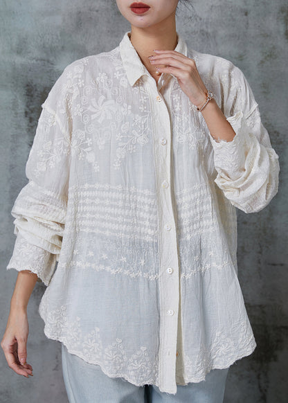 Apricot Embroidered Cotton Blouses Spring