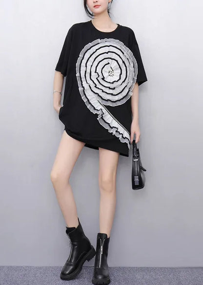 Black Ruffled Patchwork Tulle Long Tops Summer