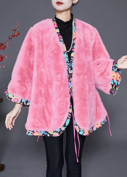 Pink Oversized Patchwork Mink Velvet Jacket Winter