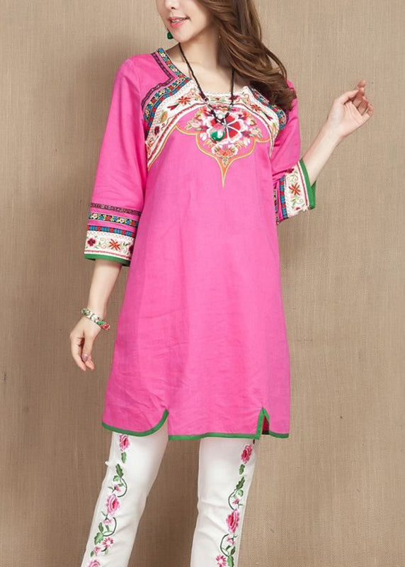 White Embroideried Pockets Patchwork Linen Top Bracelet Sleeve