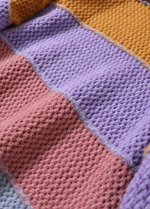 Yellow O-neck Striped Knit Pullover Spring