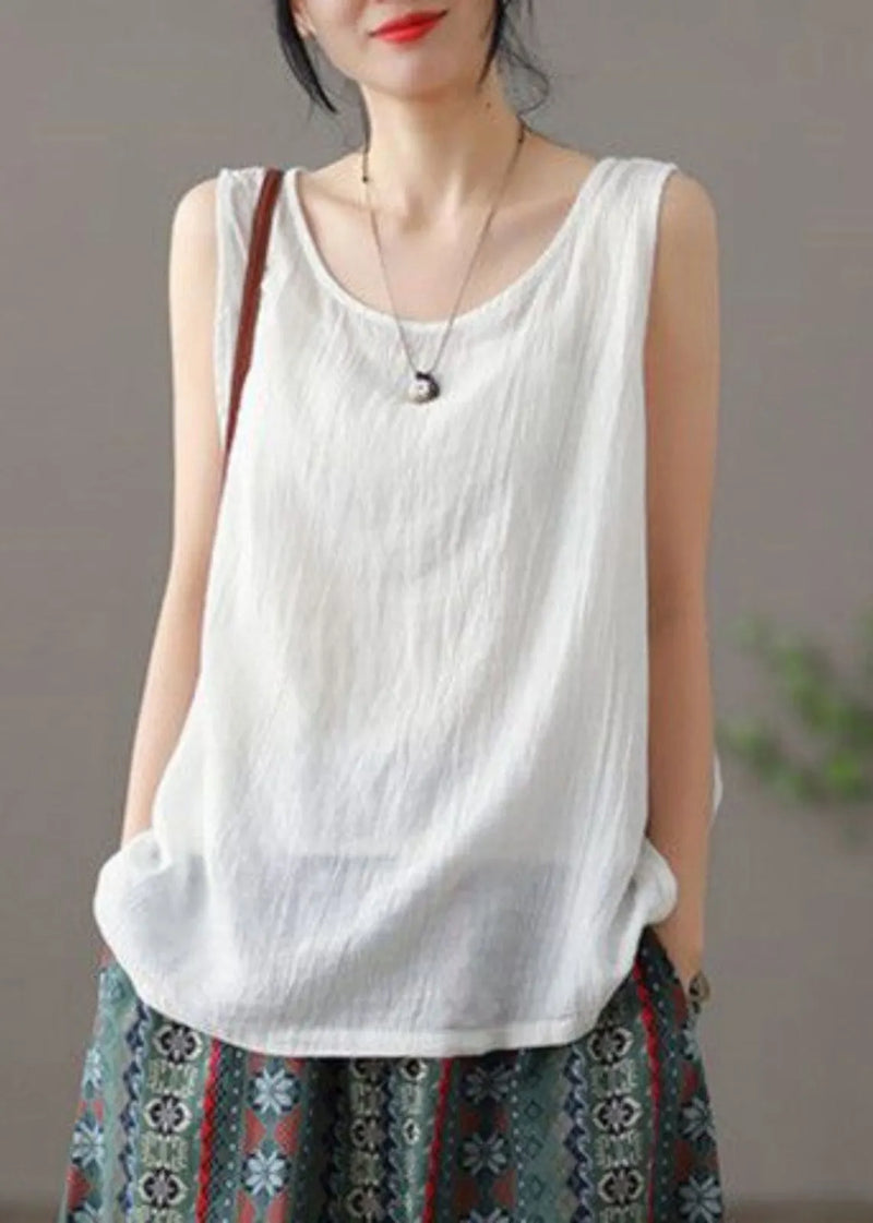 Versatile Green O Neck Linen Tanks Sleeveless