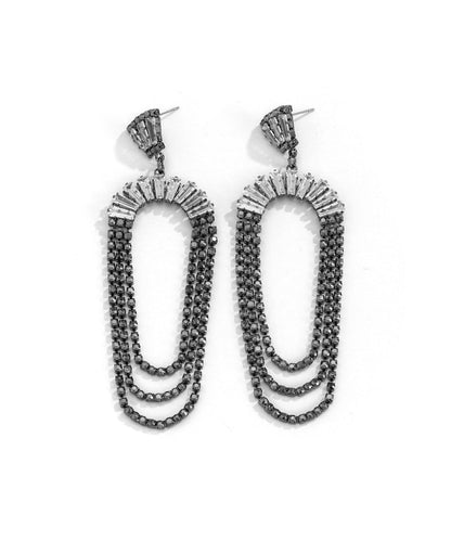 Black Alloy Zircon Sector Chain Drop Earrings