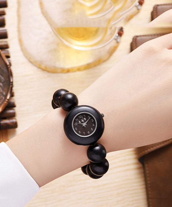 Black Sandalwood Hollow Out Quartz Movement Watches