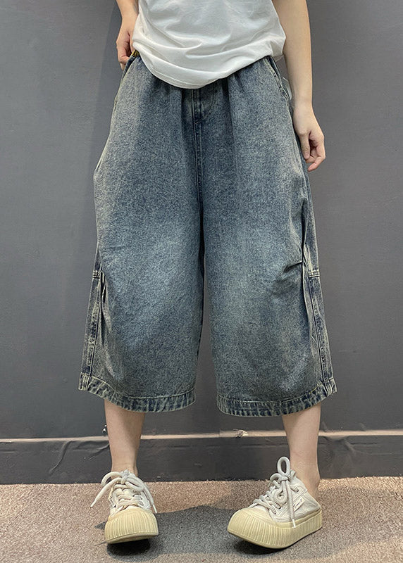 Blue Pockets Patchwork Crop Jeans Summer