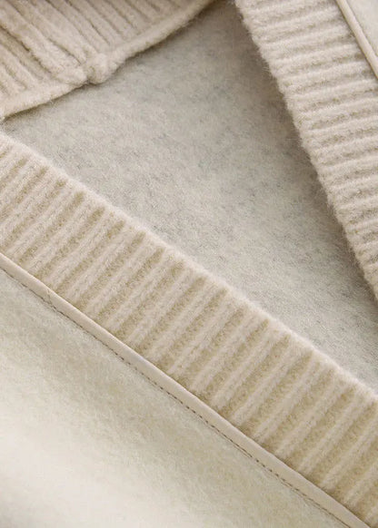 Black V Neck Button Knit Patchwork Woolen Coats Long Sleeve