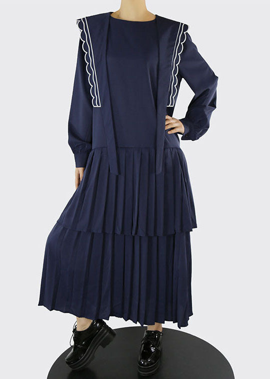Unique Dark Blue Zippered Cinched Maxi Dresses Spring