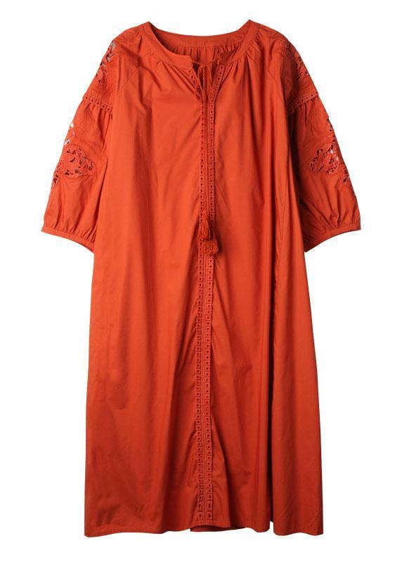 Simple Orange Three Quarter Sleeve Lace Spring Holiday Dress