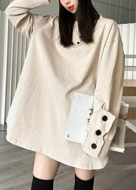 White Patchwork Button Sweatshirts Long Sleeve