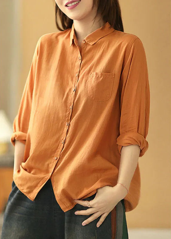 Yellow Pockets Button Fall Long Sleeve Shirt Tops