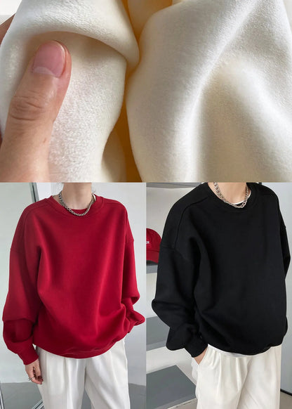 Apricot O Neck Warm Fleece Loose Sweatshirt Fall