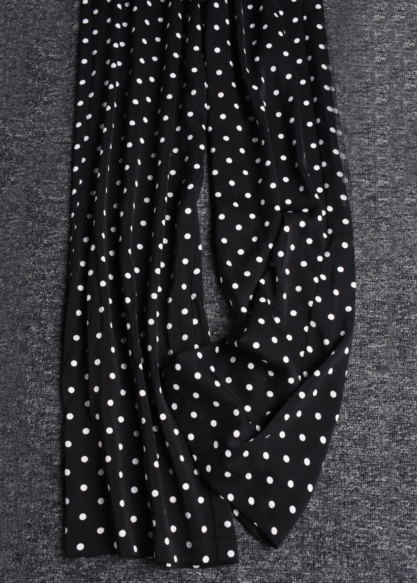 Black Print Elastic Waist Draping Chiffon Wide Leg Pants Summer