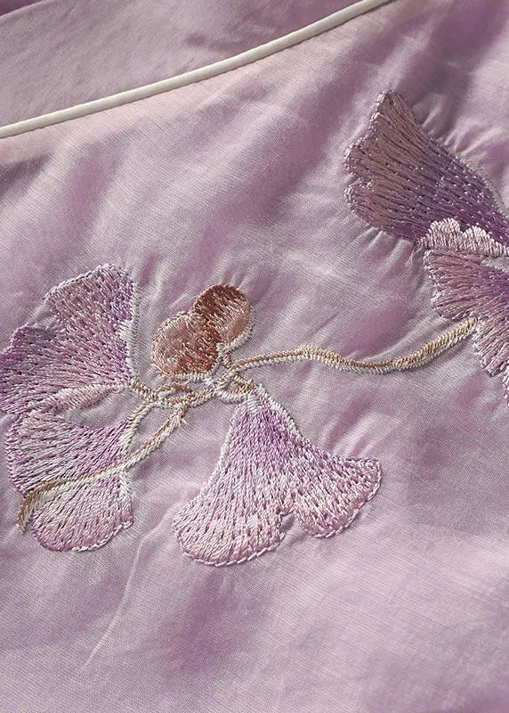 Slim Fit Purple Tie Waist V Neck Silk Tops Spring