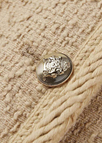 Khaki O Neck Button Patchwork Cotton Coats Fall