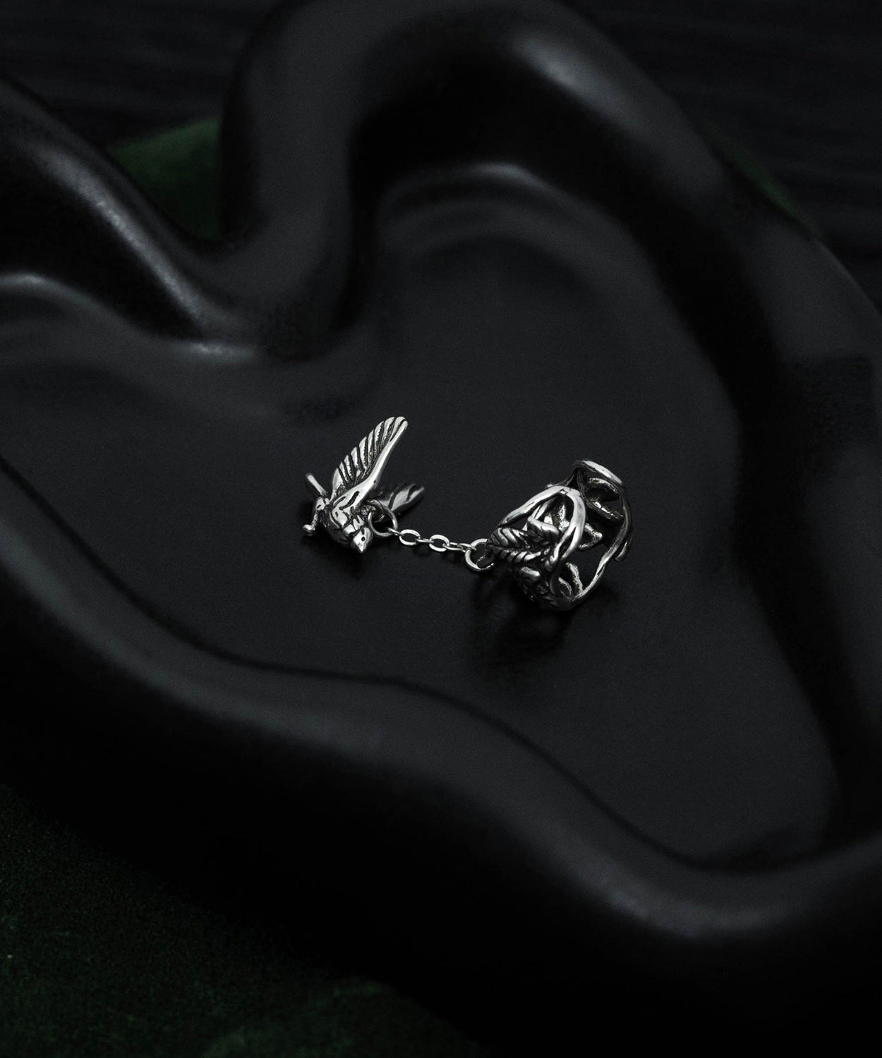 Silk Sterling Silver Leaf Flying Bird Tassel Drop Earrings