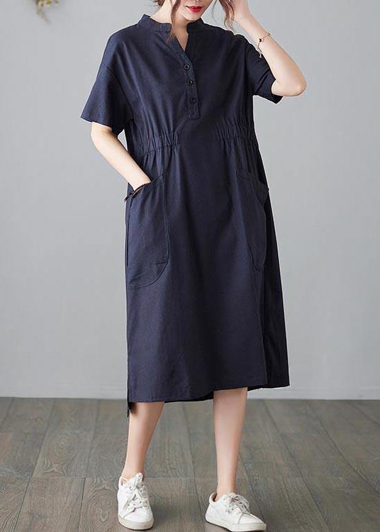 Diy Blue Low High Design Cotton Side Open Summer Ankle Dress