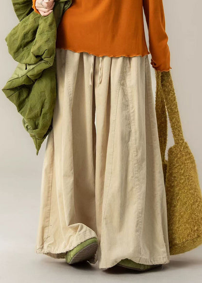 Beige Oversized Corduroy Wide Leg Pants Trousers Spring