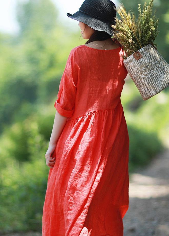 Diy Orange Red Clothes O Neck Cinched Robes Summer Dress