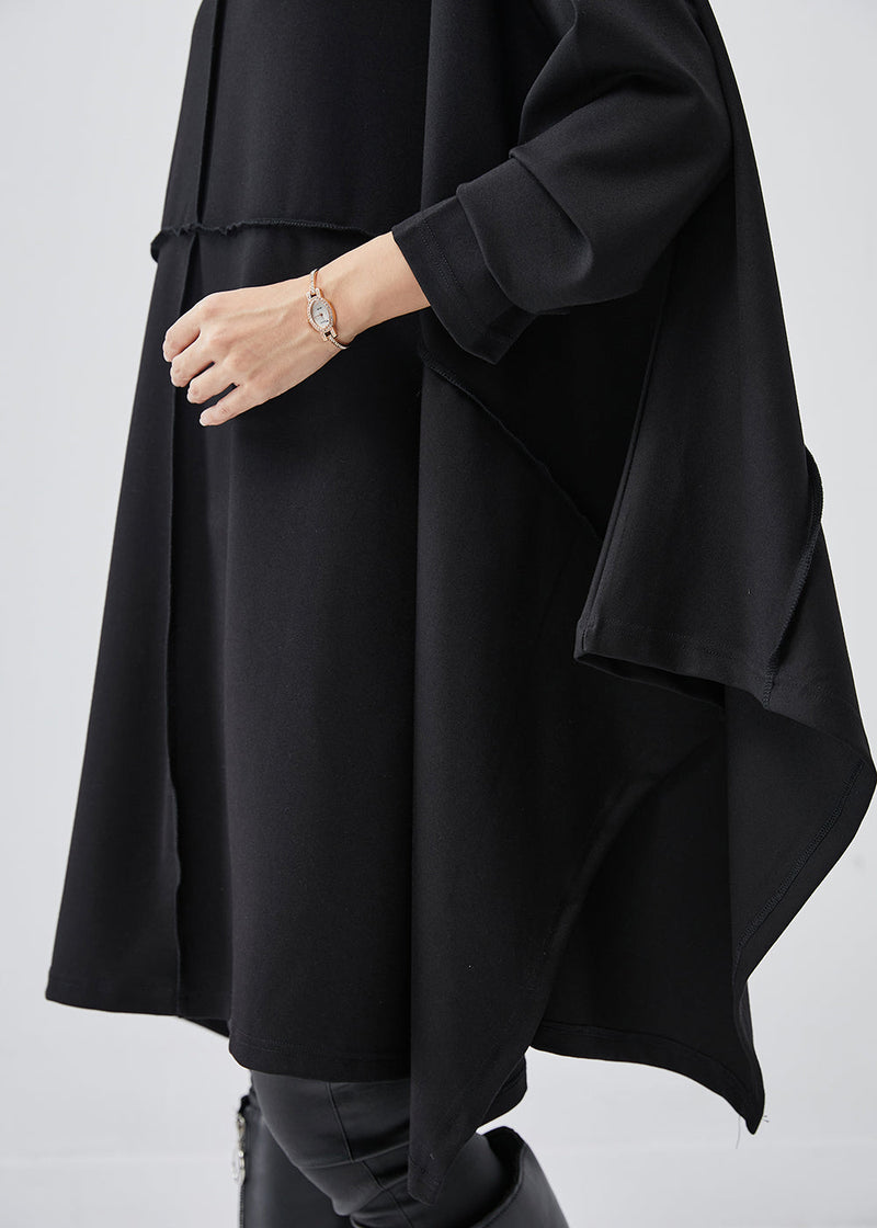 Black Turtle Neck Asymmetrical Exra Large Hem Cotton Dress Spring