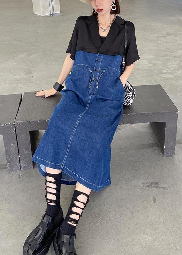 Blue Patchwork Peter Pan Collar Vacation Dresses Summer