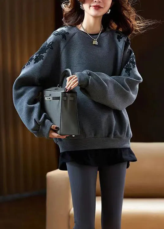 Unique Mulberry Embroidered Cotton Pullover Spring