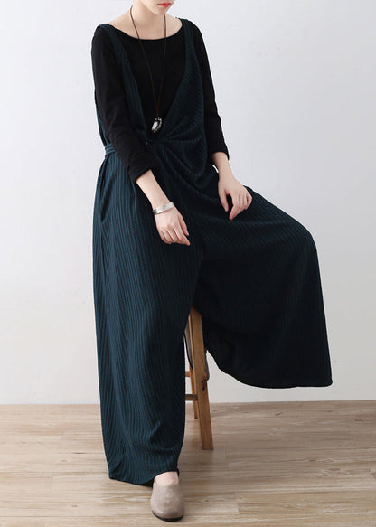 Diy Green Striped Tie Waist Wide Leg Jumpsuits Fall