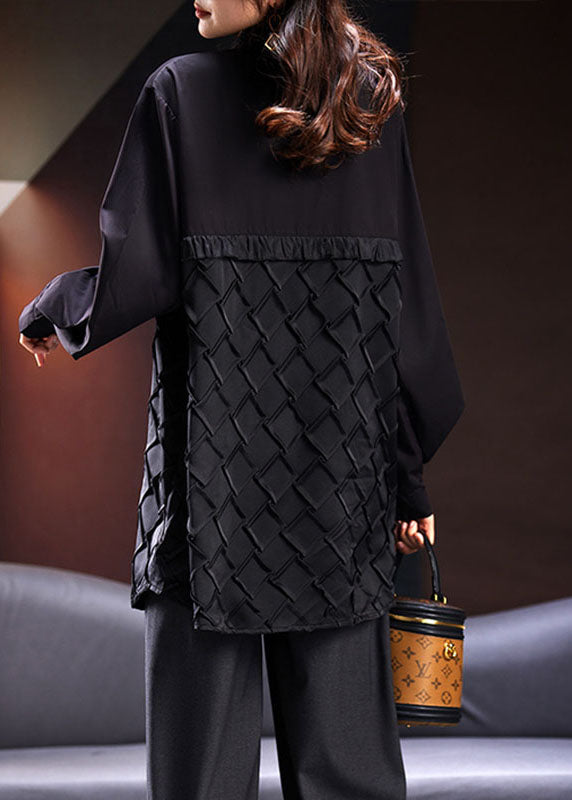 Italian Black Peter Pan Collar Ruffled Patchwork Plaid Shirts Spring