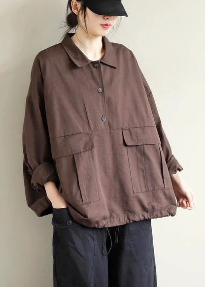 Lapel Patchwork Spring Shirts Pattern Chocolate Shirt