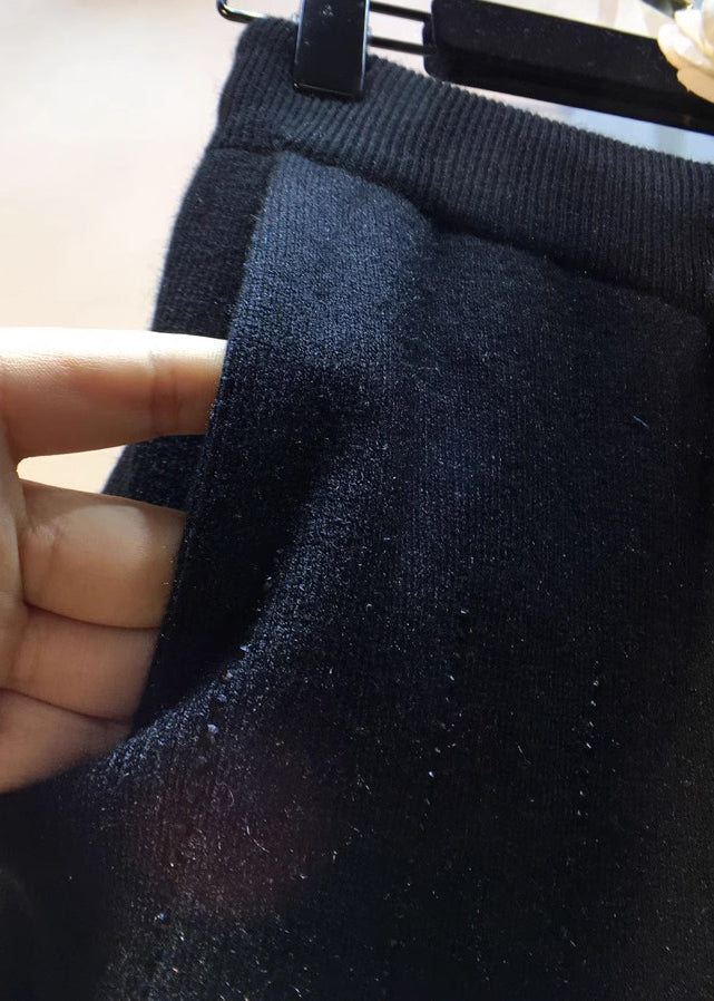 Black Elastic Waist Zircon Knit Harem Pants Spring