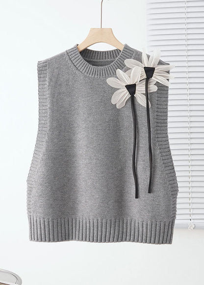 Loose Grey O-neck Knit Waistcoat Sleeveless