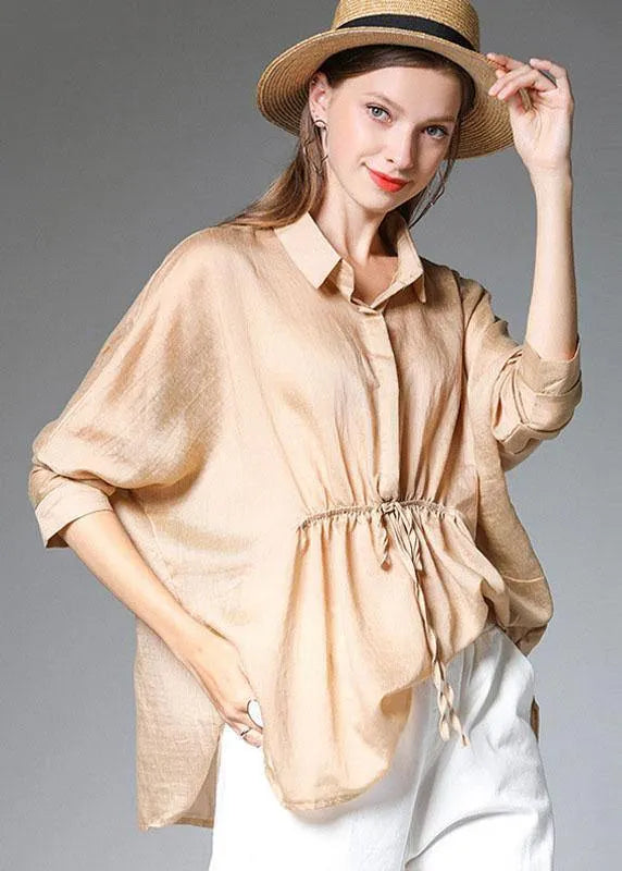 Diy Khaki Peterpan Collar Button Fall Shirt Tops