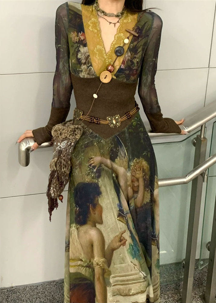 Print Tunic Sashes Maxi Dresses Spring