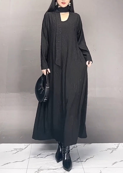 Red O-neck Wrinkled Maxi Dresses Fall