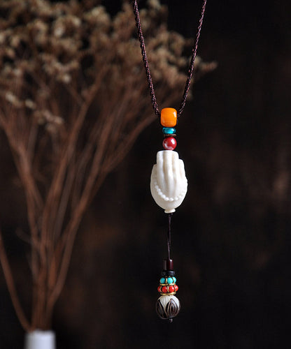 White Cotton 45% Linen 55% Beeswax Coloured Glaze Lotus Pendant Necklace