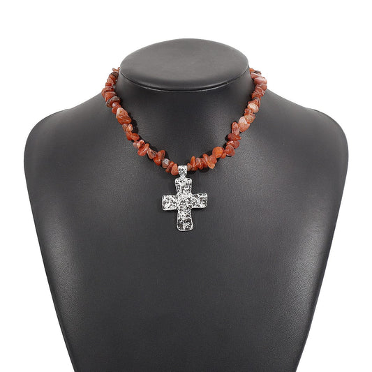 Naturel Stones Cross Necklaces