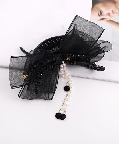 Black Acrylic Tulle Pearl Tassel Hairpin