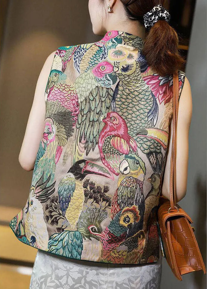 Stand Collar Button Print Fall Sleeveless Vest