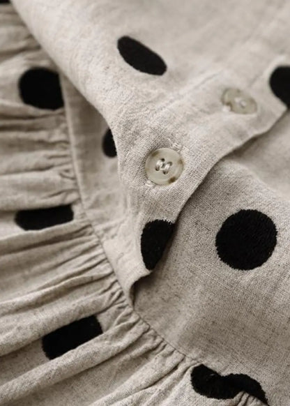 Art Ruffled Dot Button Cotton Long Dresses Spring