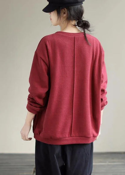 Diy Red Blouse O Neck Patchwork Vestidos De Lino Spring Shirt