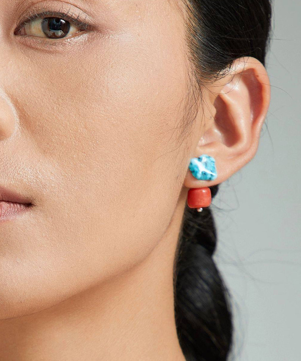 Chinese Style Colorblock Alloy Turquoise Drop Earrings