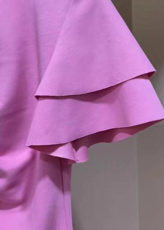 Pink V Neck Wrinkled Top Short Sleeve