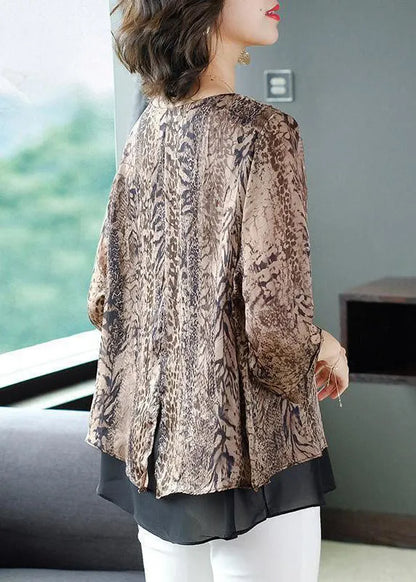 O-neck Organza Patchwork Leopard Chiffon Blouses Summer